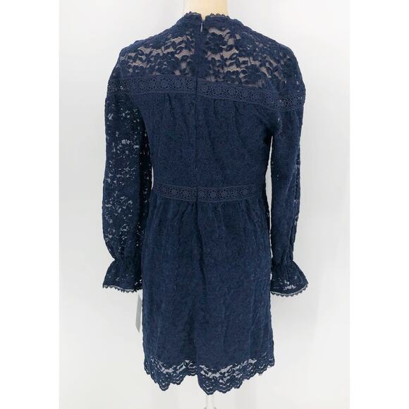 Tahari ASL Womens Lace Mini Dress 4 Blue Long Sleeve Mock Neck Babydoll NWT - Picture 7 of 13
